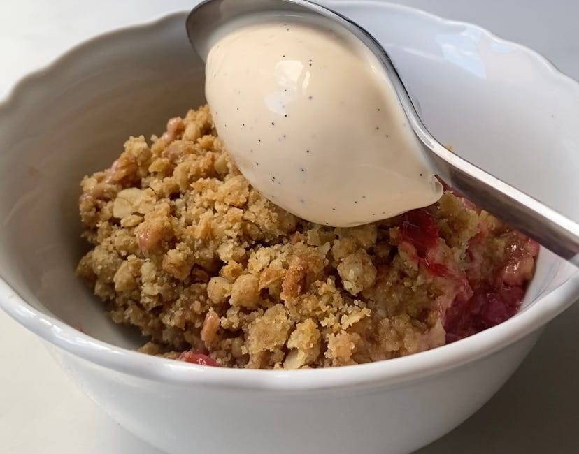 Peach & Raspberry Crumble With Thyme Custard