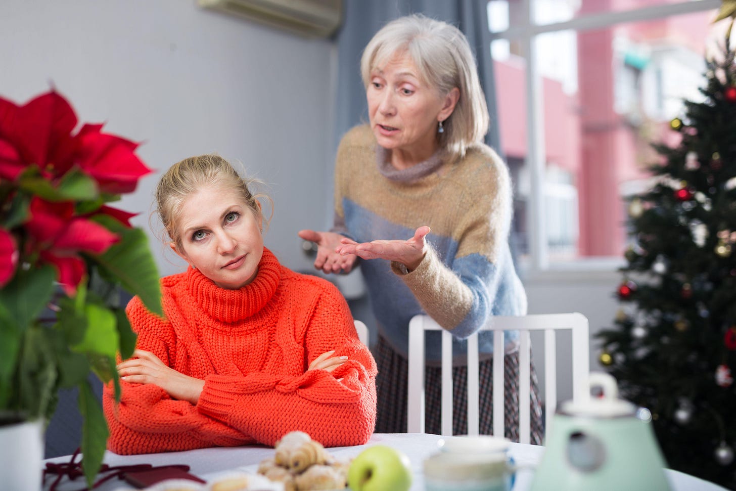 Mature woman quarrels with her adult daughter