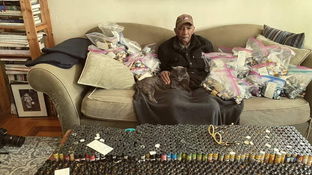 Charles Daniels with his trove of unprocessed film. (Courtesy Susan Berstler)