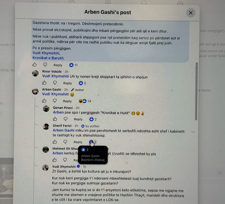 Ja cilat komente i pëlqeu Arben Gashi i LDK-së.