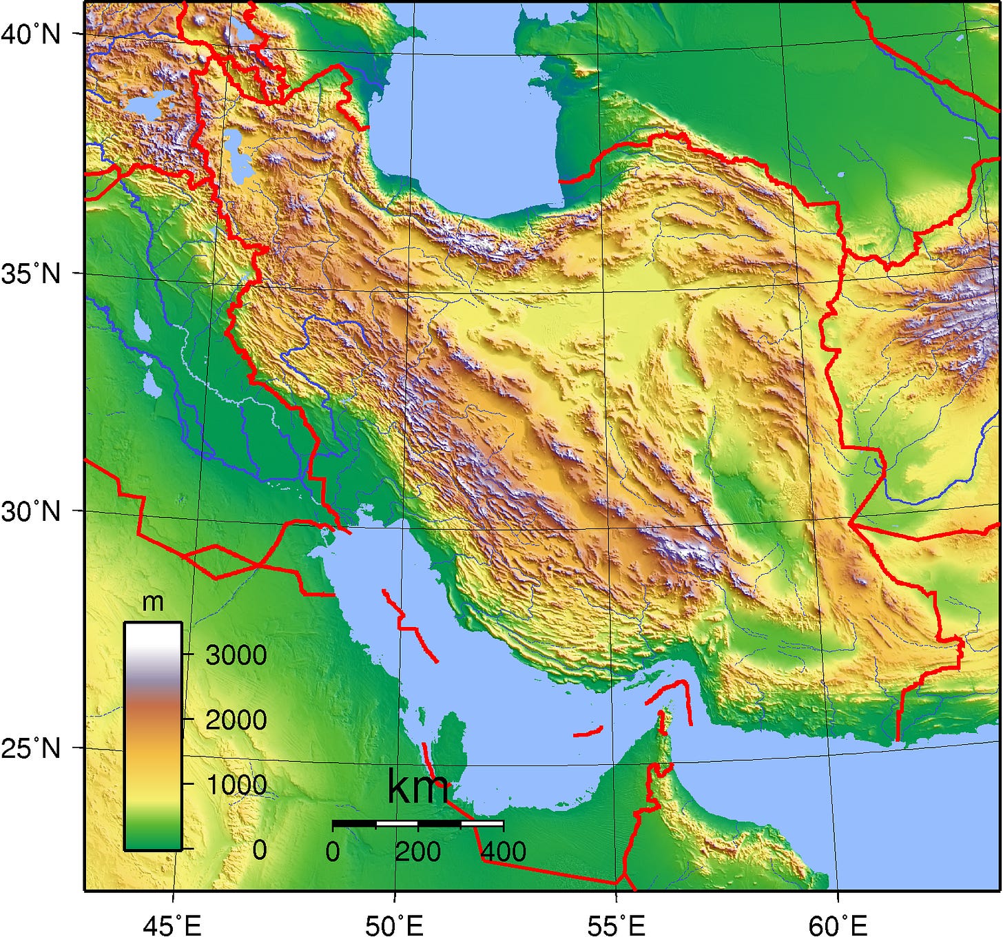 Map of Iran's topography