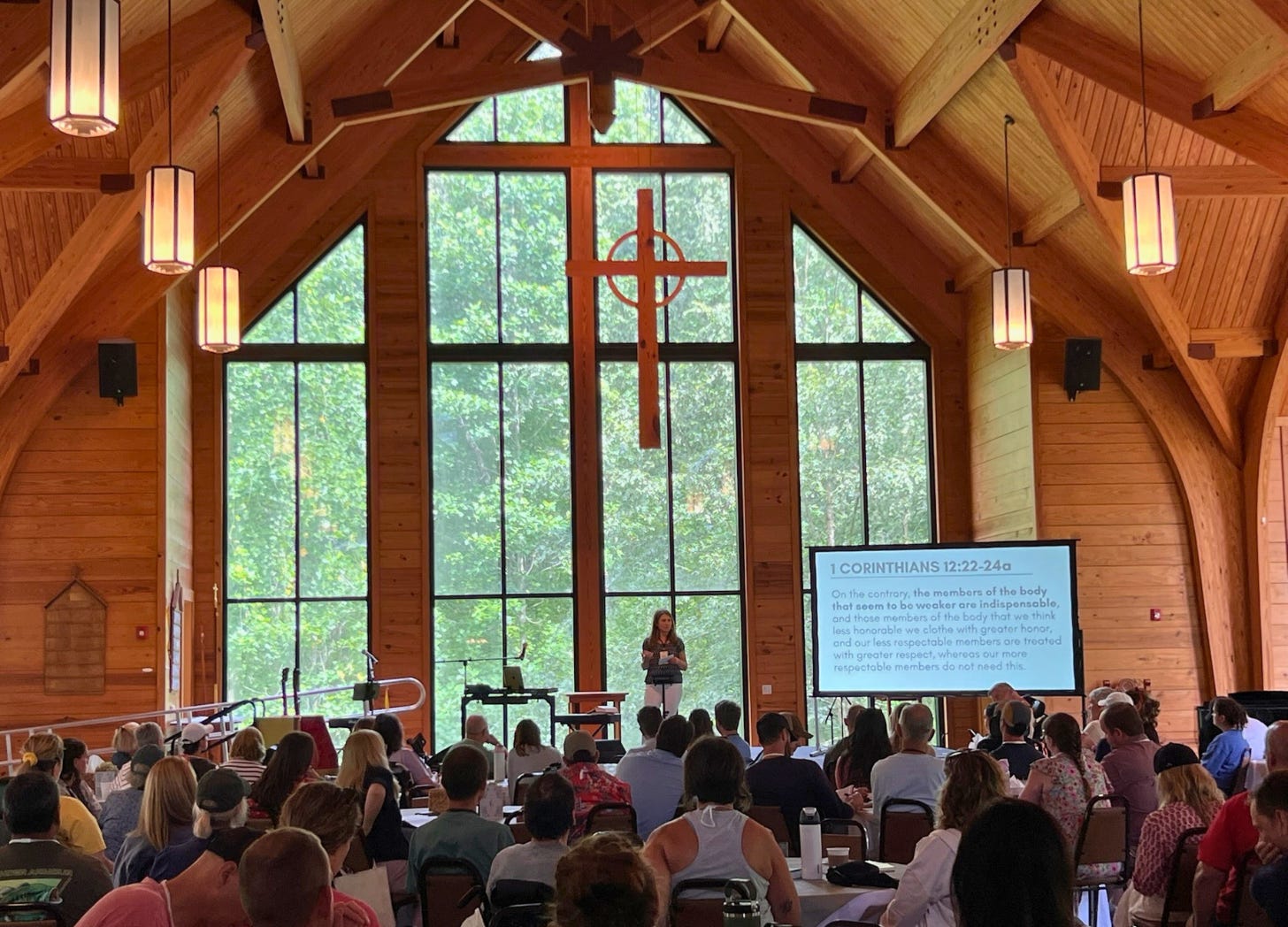 I'm on stage speaking in the chapel at Hope Heals camp