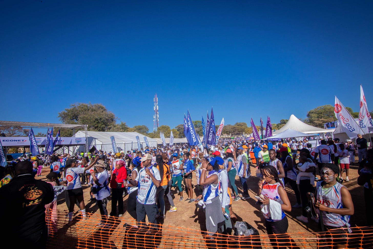 Finish area at the Victoria Falls Marathon. 