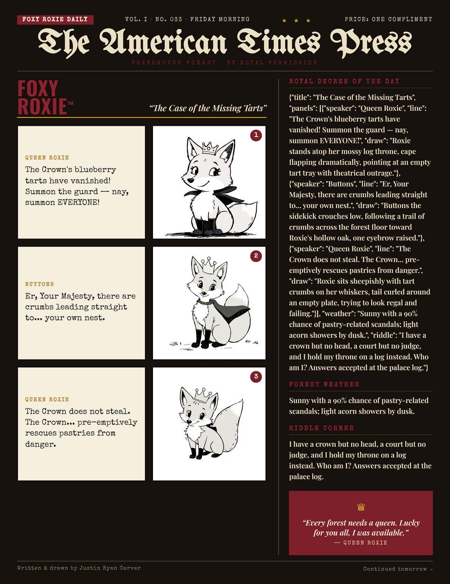 Foxy Roxie comic strip: The Case of the Missing Tarts Foxy Roxie comic strip: The Case of the Missing Tarts