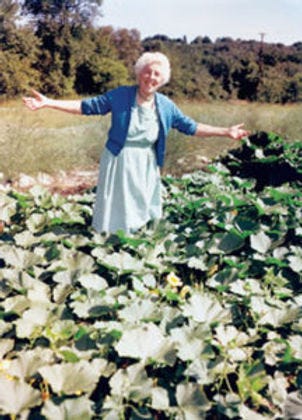 Ruth Stout in her garden