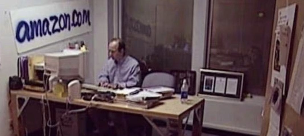 Jeff Bezos started in a garage selling books.