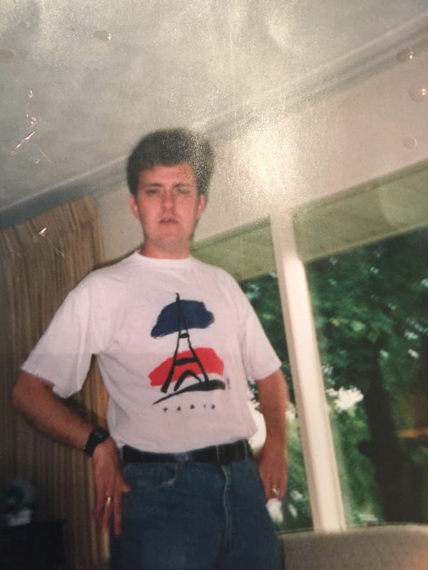Pictured: Author wears shirt of location he would not move to in two years from then Pictured: Author wears shirt of location he would not move to in two years from then