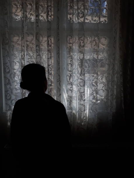 Dark room, bright window and woman silhouette Dark room, bright window and woman silhouette sleeping dark room stock pictures, royalty-free photos & images