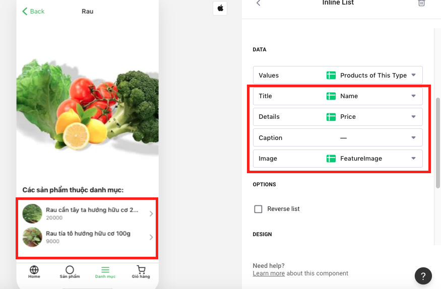 Chi tiết danh sách sản phẩm
