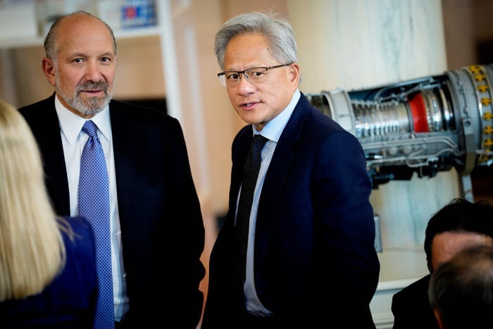 Howard Lutnick talks with Jensen Huang Howard Lutnick talks with Jensen Huang