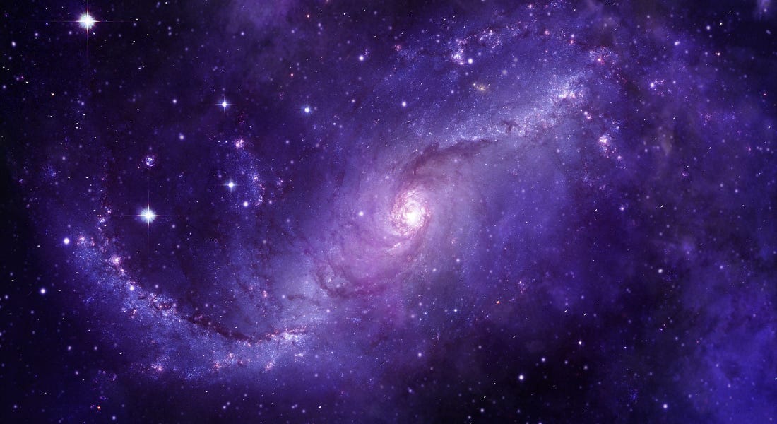 A night sky with purple stars and a purple galaxy in the middle A night sky with purple stars and a purple galaxy in the middle