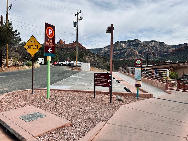 mountains, street, rocks, cars, people, walkway