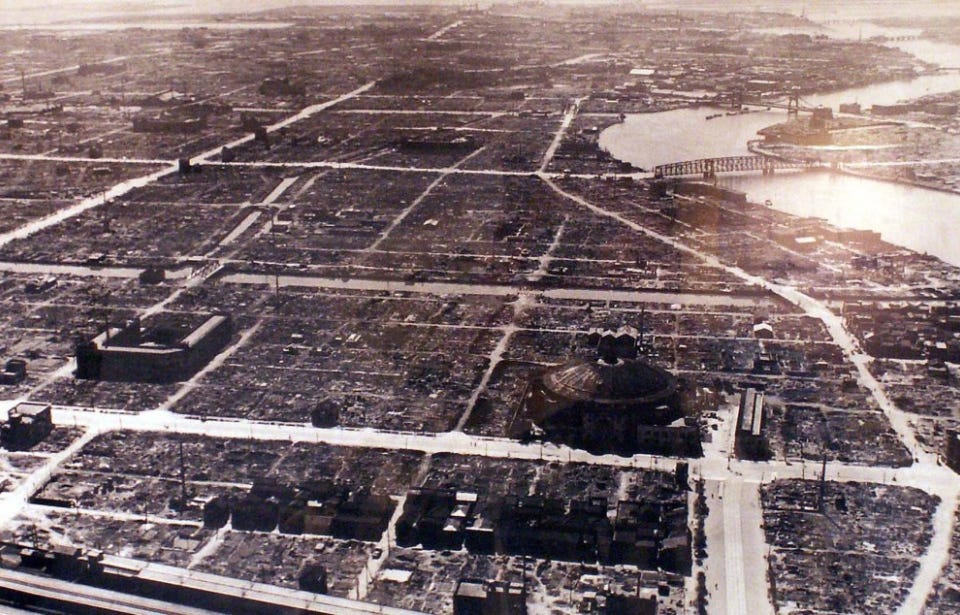 The firebombing of Tokyo in 1945. The firebombing of Tokyo in 1945.