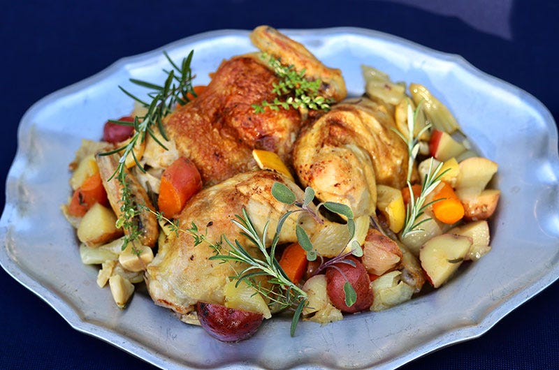Pot-Roasted Chicken with Veggies and Herbs, Cook the Vineyard