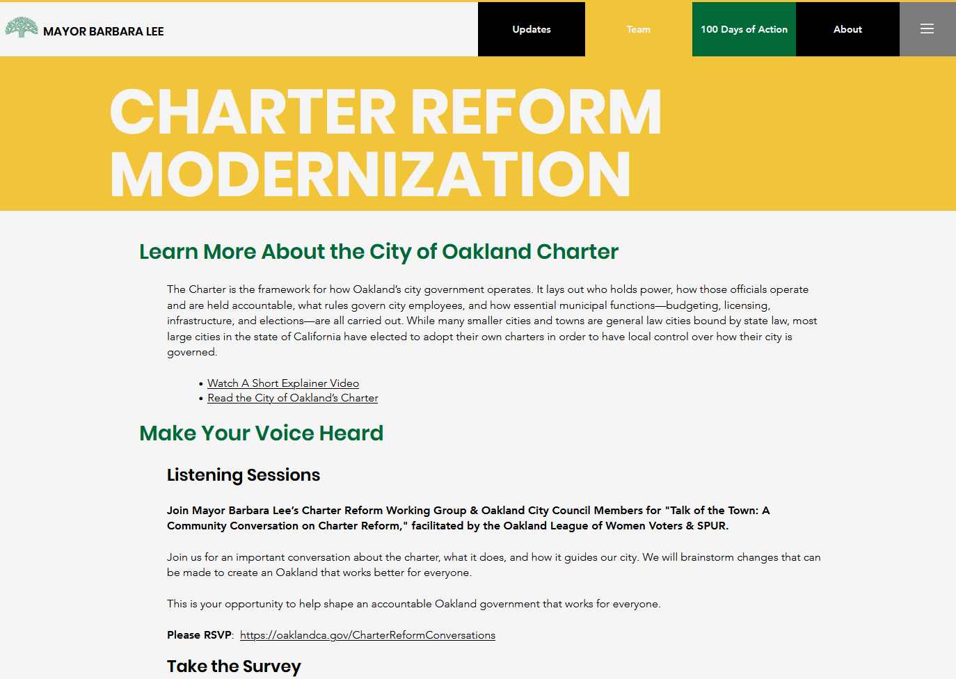 Mayor Barbara Lee’s Charter Reform Modernization webpage, Accessed Dec. 21, 2025. (Image source: https://www.mayorbarbaralee.com/charter-reform)