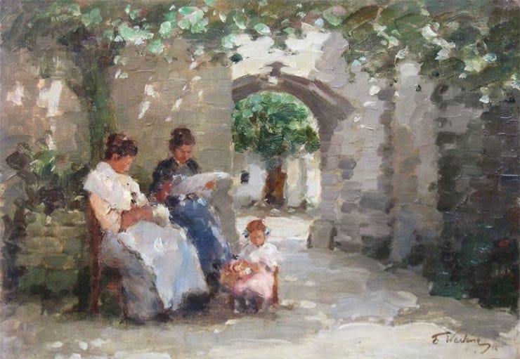 'Pauze' - olieverf op doek: Froukje Wartena (herkomst: voorm. coll. Kunstgalerie Arnold)