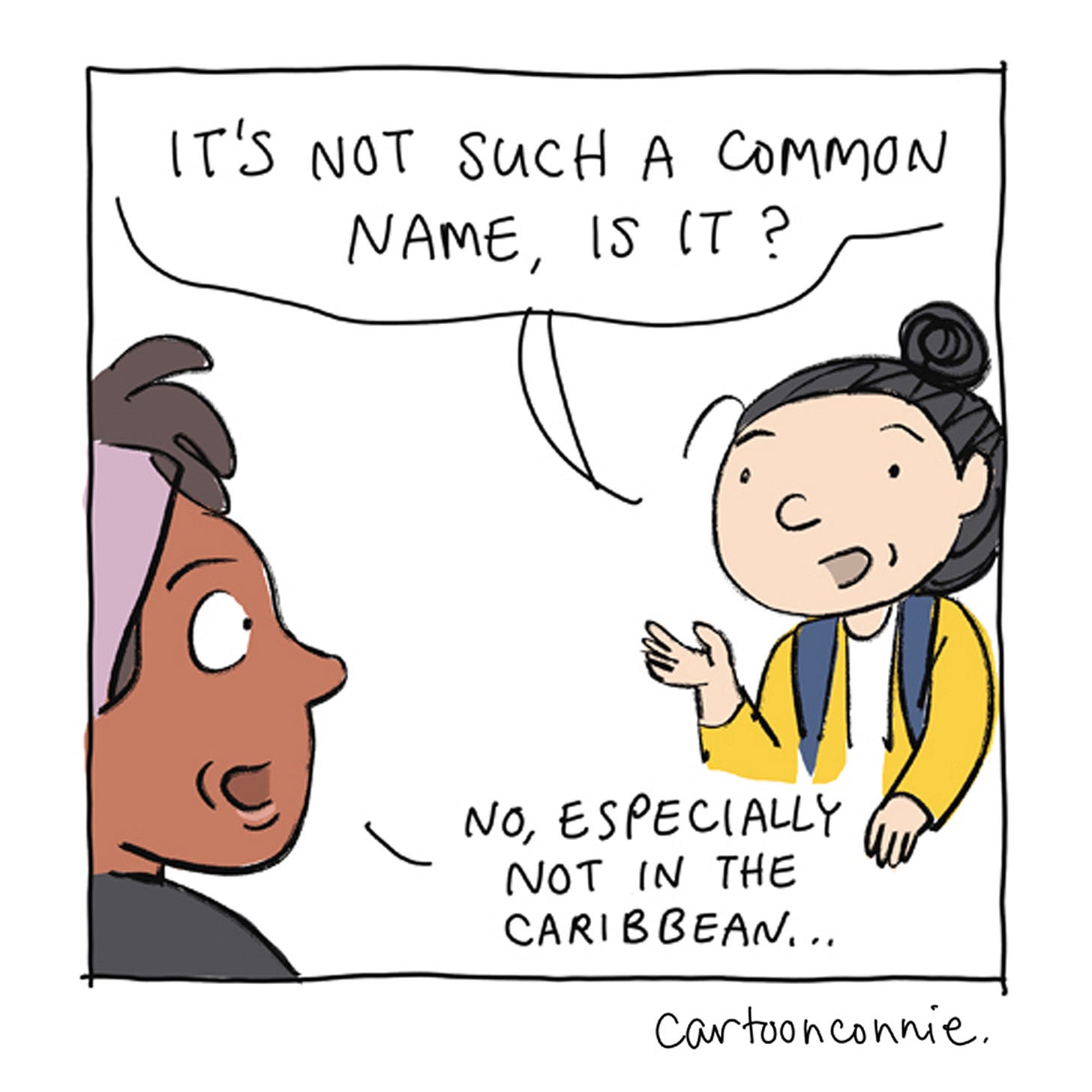 Panel 4/12 of a two-page diary comic about an encounter on a New York City subway in which Connie meets another Connie. Titled "City Diary, July 2026," by Connie Sun, cartoonconnie.