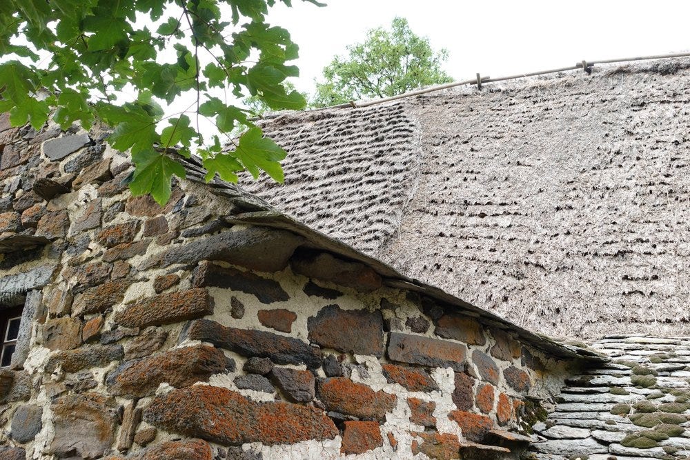 Close detail of artisanal thatched roof at Moudeyres Village Close detail of artisanal thatched roof at Moudeyres Village