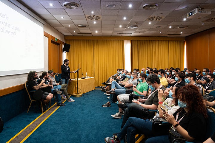 Our team on the stage at PyConIT23.
