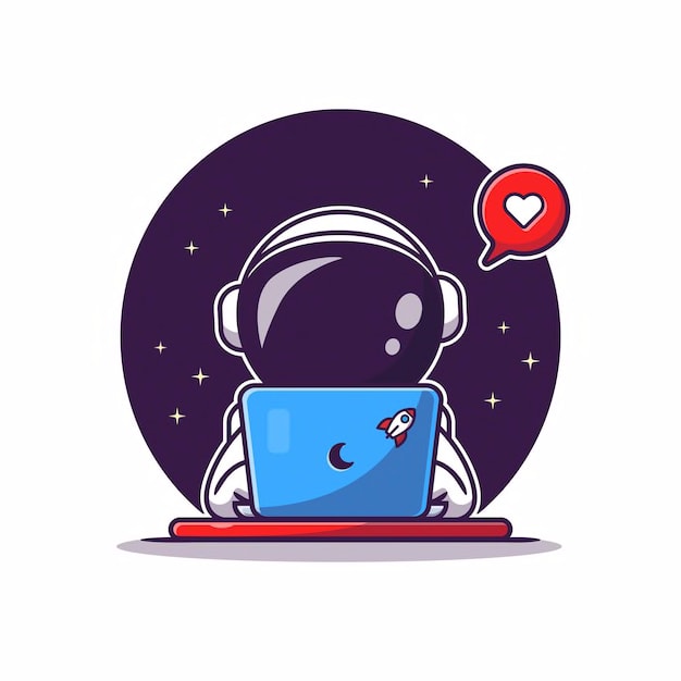 Bonito astronauta operacional laptop dos desenhos animados ícone ilustração vetorial. ícone de tecnologia científica Vetor grátis