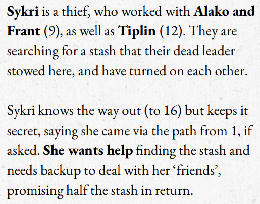 A description of the thief Sykri and her predicament.