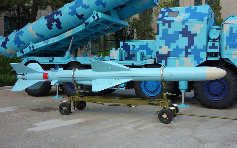 A surfaced-launched YJ-83 anti-ship cruise missile from which the air-launched YJ-83KH is derived A surfaced-launched YJ-83 anti-ship cruise missile from which the air-launched YJ-83KH is derived