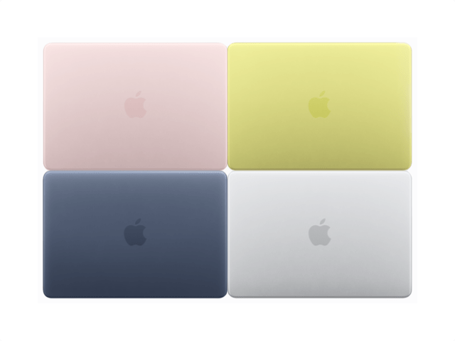 MacBook Neo comes in four colors: (from top left)  Blush, Citrus, Indigo, and Silver.