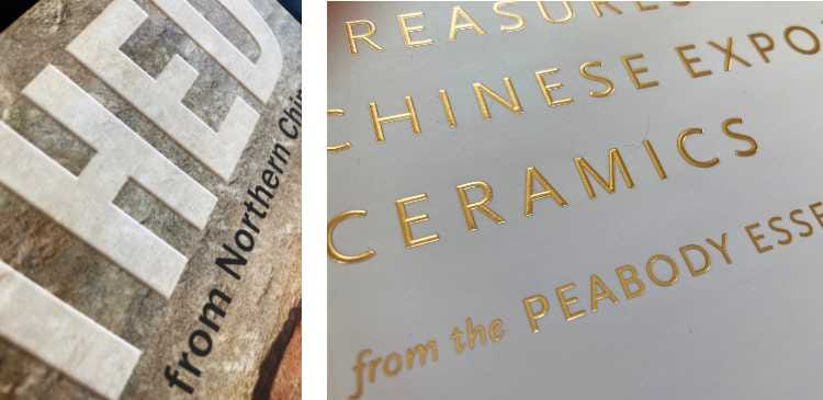 Two examples of embossed book covers.