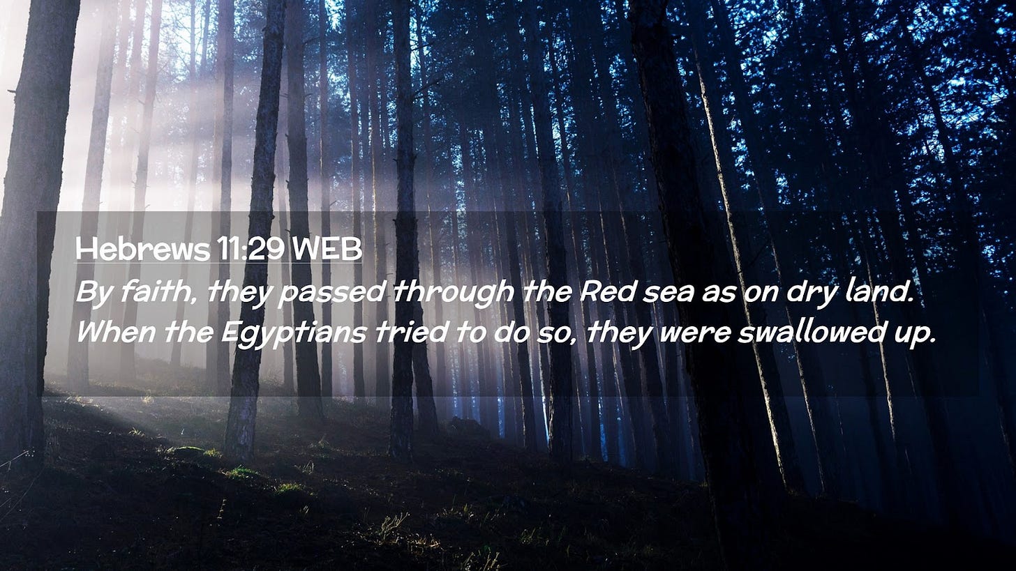 Hebrews 11:29 WEB Desktop Wallpaper - By faith, they passed through the Red sea as on