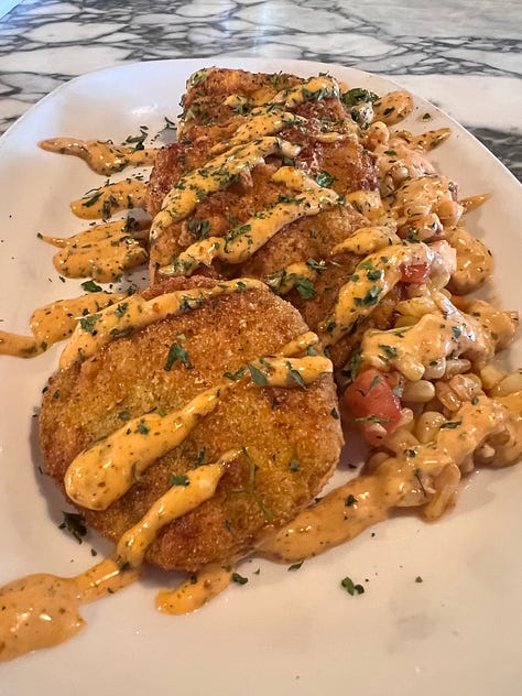pictures of fried green tomatoes with remoulade and maque choux