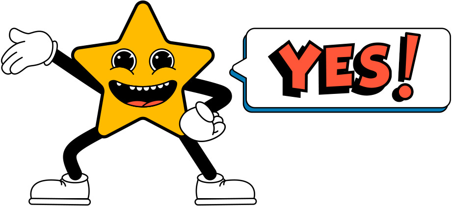A smiling star character exclaiming 'yes,' illustrating that pleasing aesthetics in design is important.