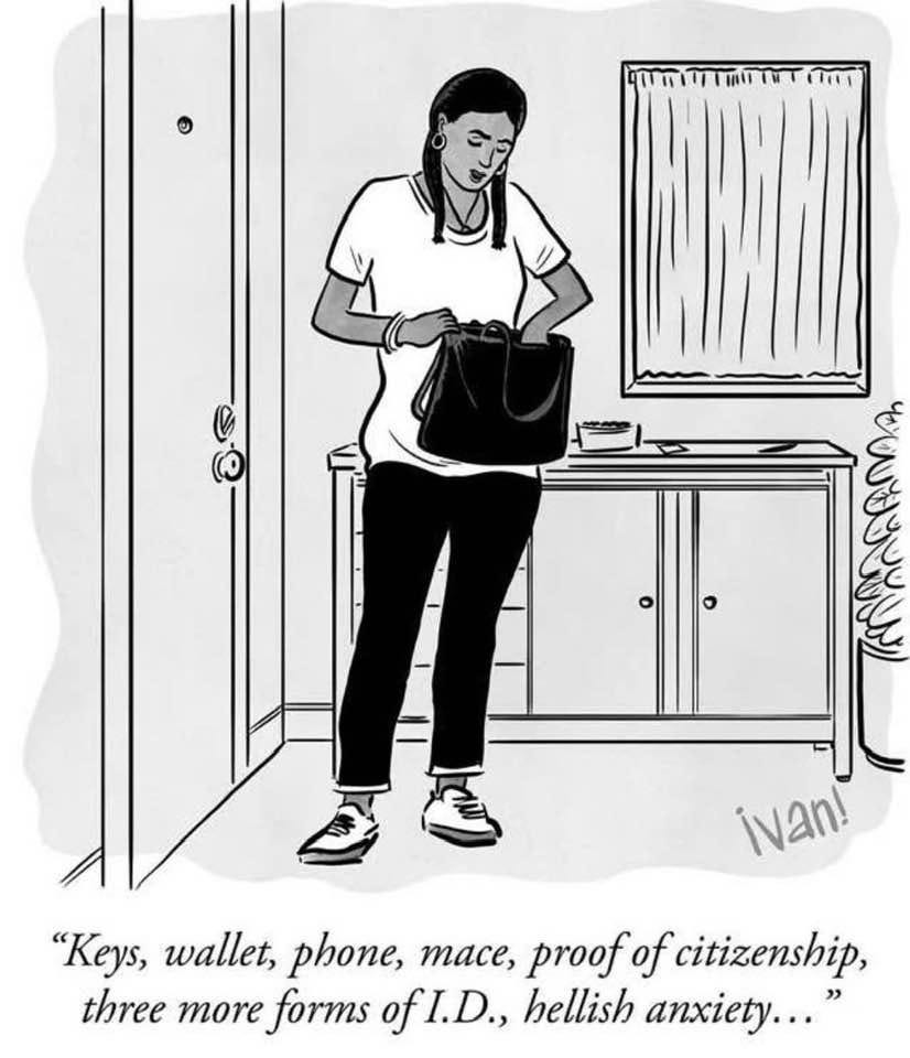 May be an image of 1 person, phone and text that says 'ទ ivan! "Key, wallet, phone, mace, proof of citizenship, three more forms ofL.D., hellish anxiety..."' May be an image of 1 person, phone and text that says 'ទ ivan! "Key, wallet, phone, mace, proof of citizenship, three more forms ofL.D., hellish anxiety..."'