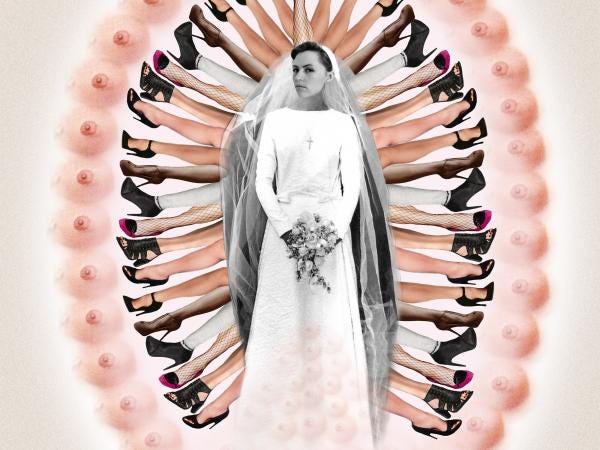 Painting of a woman in a white wedding dress.