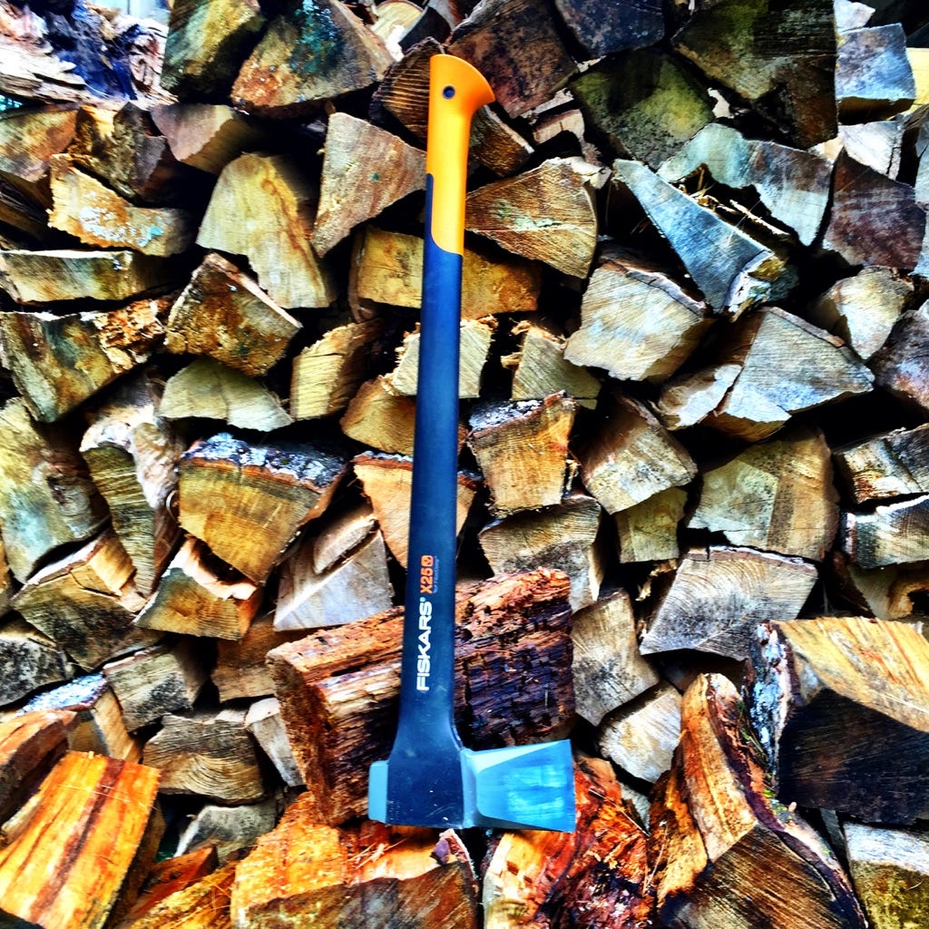 A blue and yellow axe on a pile of wood

AI-generated content may be incorrect.
