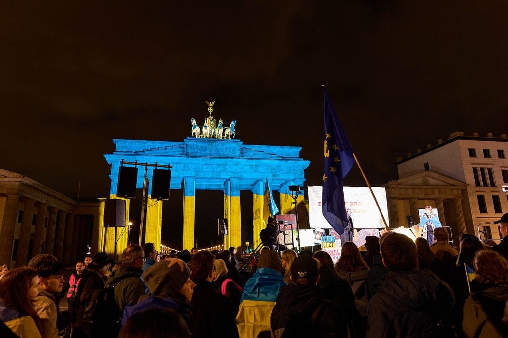 Crowd at a Ukraine solidarity protest in Berlin on 24 February 2026, marking four years since Russia’s full-scale invasion. Crowd at a Ukraine solidarity protest in Berlin on 24 February 2026, marking four years since Russia’s full-scale invasion.