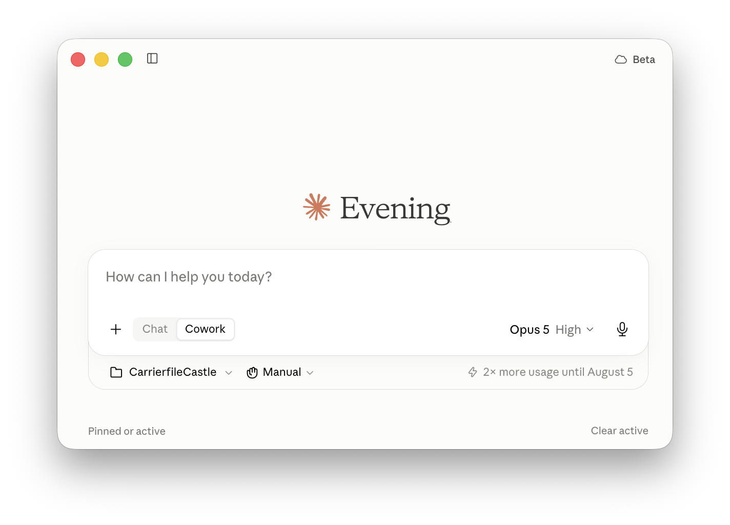 Image showing Claude Cowork with the Carrierfile Castle folder linked