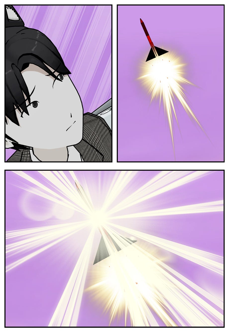 Ace watches from a distance as the missile detonates in midair.