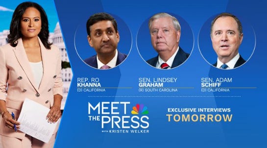 Saturday's guest announcement graphic for Sunday's Meet The Press, showing Lindsey Graham was one of the guests. Saturday's guest announcement graphic for Sunday's Meet The Press, showing Lindsey Graham was one of the guests.