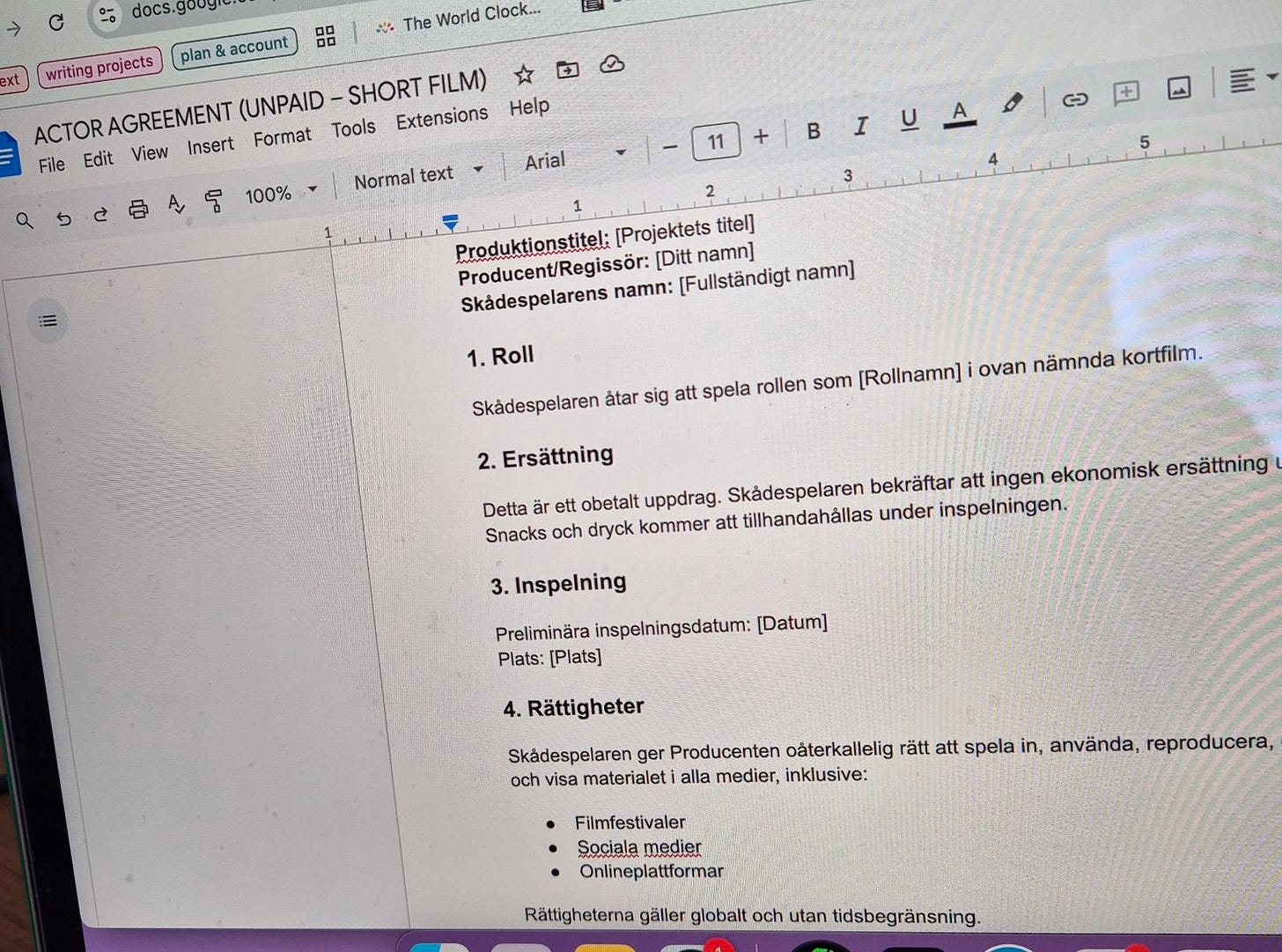 a screenshot of a swedish release form for actors a screenshot of a swedish release form for actors
