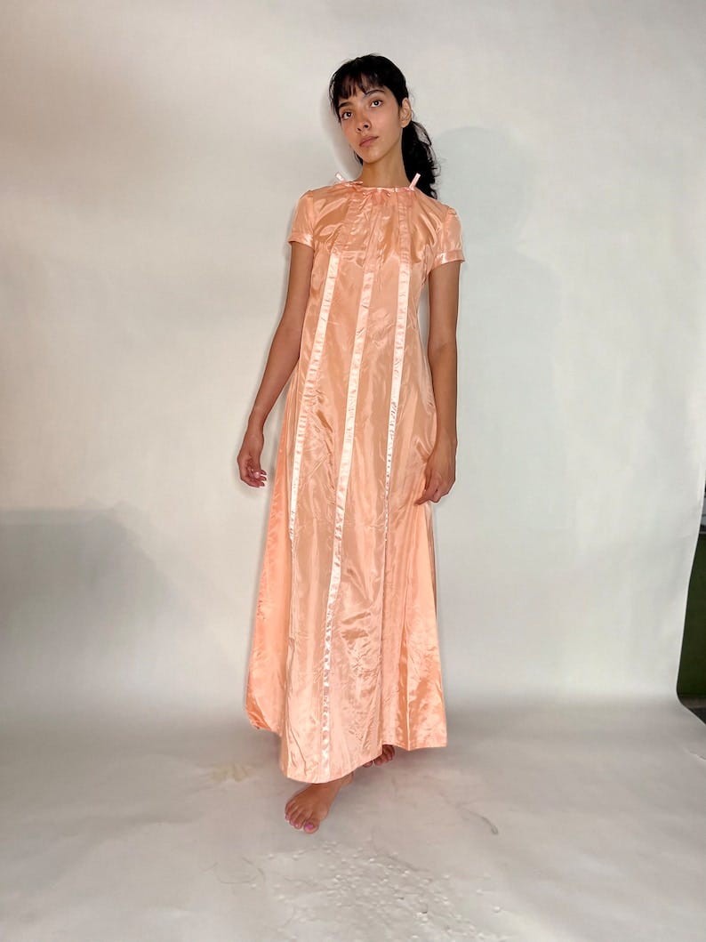 Vintage 1960's Bridgerton Style Peach Party Dress image 3