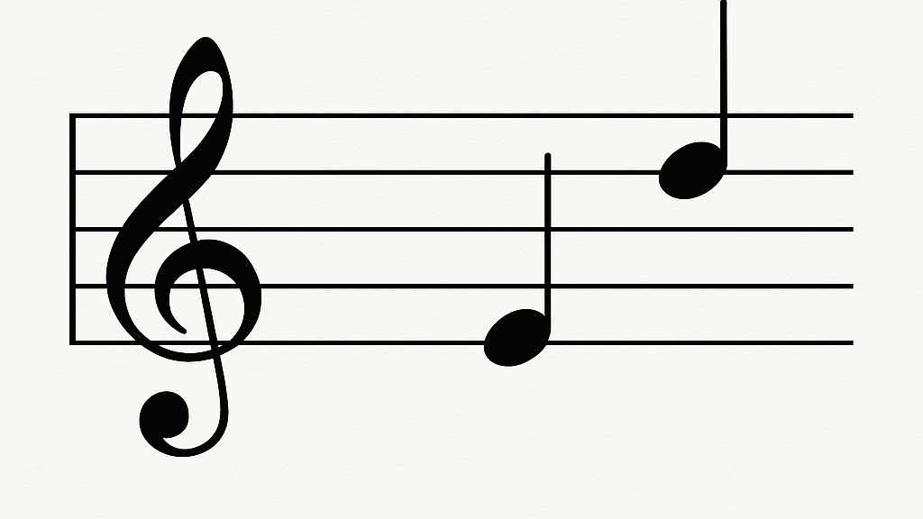 Musical staff with treble clef and two crotchet notes placed on different lines.