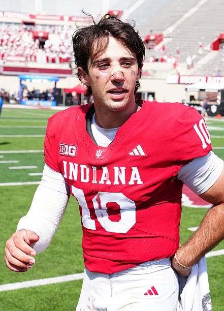 Indiana Hoosiers quarterback Josh Hoover walks off the field after a game against the North Texas Mean Green on September 5 at Memorial Stadium in... Indiana Hoosiers quarterback Josh Hoover walks off the field after a game against the North Texas Mean Green on September 5 at Memorial Stadium in...