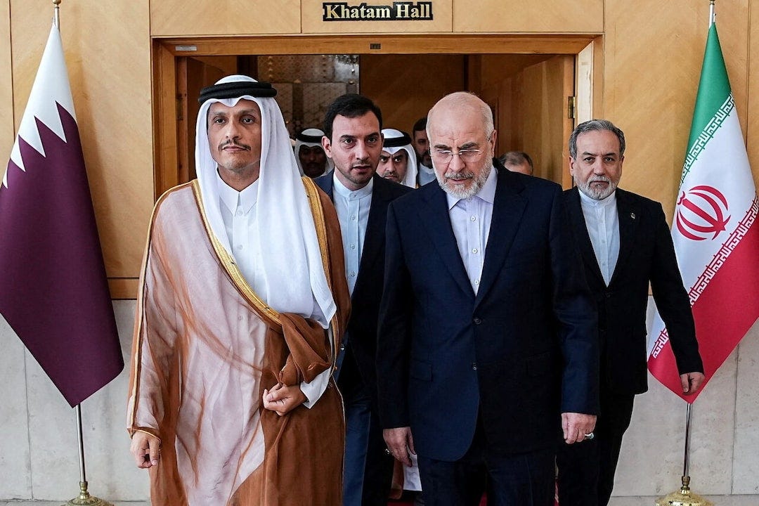 Iranian Parliament Speaker Mohammad Bagher Ghalibaf meets with Qatari Prime Minister and Foreign Minister Mohammed bin Abdulrahman Al Thani, in Tehran Iranian Parliament Speaker Mohammad Bagher Ghalibaf meets with Qatari Prime Minister and Foreign Minister Mohammed bin Abdulrahman Al Thani, in Tehran