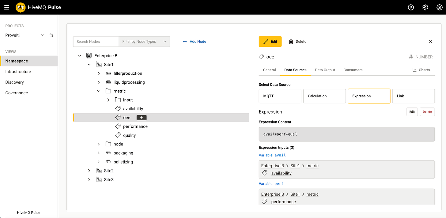 Defining the calculation expression in HiveMQ Pulse for OEE