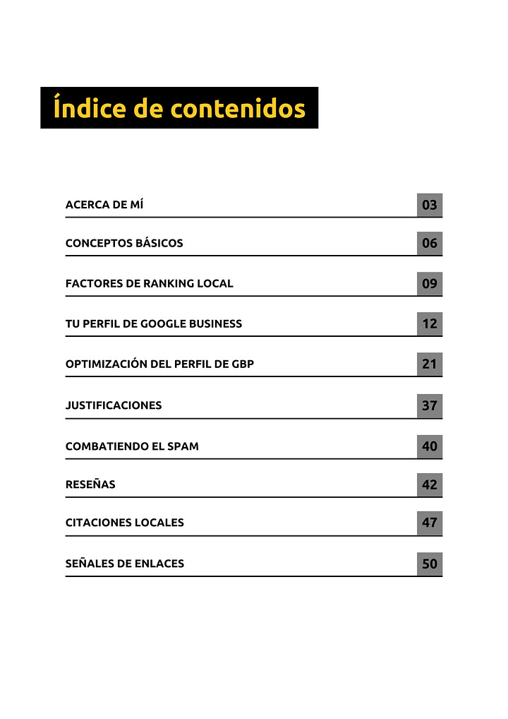 Índice de contenidos de La Biblia del SEO Local