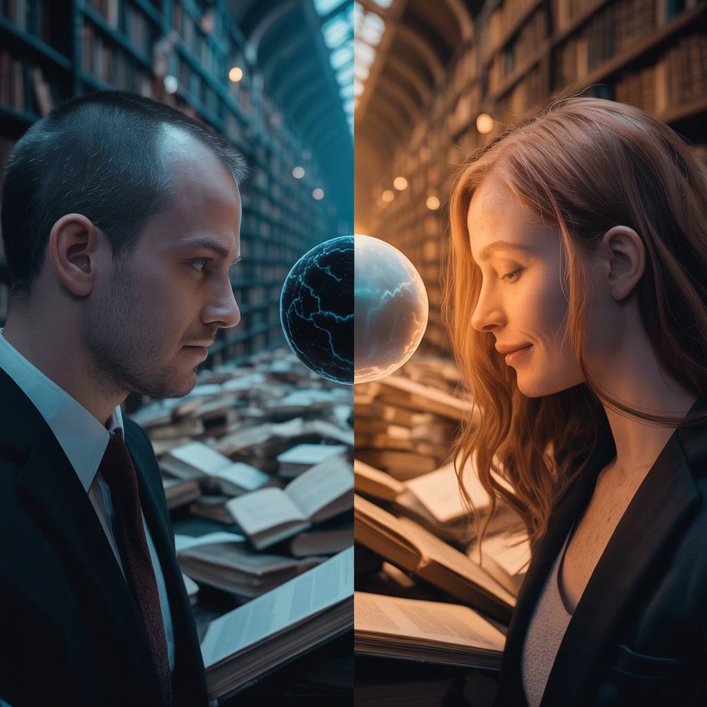 Different Audiences have different filters. On the left a man looks forward with chaos surrounding him. On the right, a woman subtly smiles and appears somewhat organized. Your own worldview can blind you to how others perceive your message.