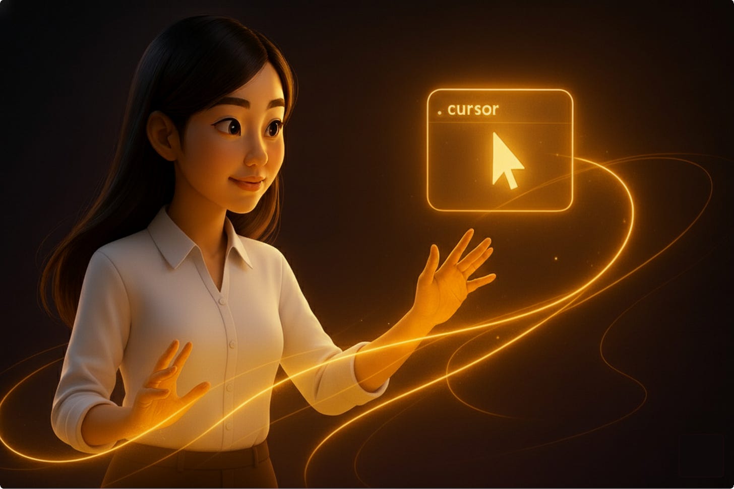 A 3D cartoon-style young woman stands in a dark, softly glowing workspace, gracefully orchestrating golden streams of light that form AI systems, code windows, and cursor icons around her — symbolizing creativity and control in AI-assisted building. Artwork created by Jenny Ouyang at BuildToLaunch.ai. A 3D cartoon-style young woman stands in a dark, softly glowing workspace, gracefully orchestrating golden streams of light that form AI systems, code windows, and cursor icons around her — symbolizing creativity and control in AI-assisted building. Artwork created by Jenny Ouyang at BuildToLaunch.ai.