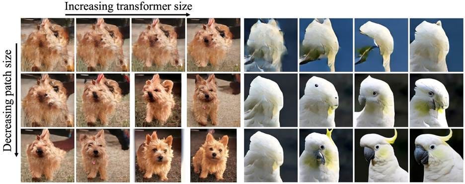 Scaling-up the DiT model significantly increases sample quality. Scaling-up the DiT model significantly increases sample quality.