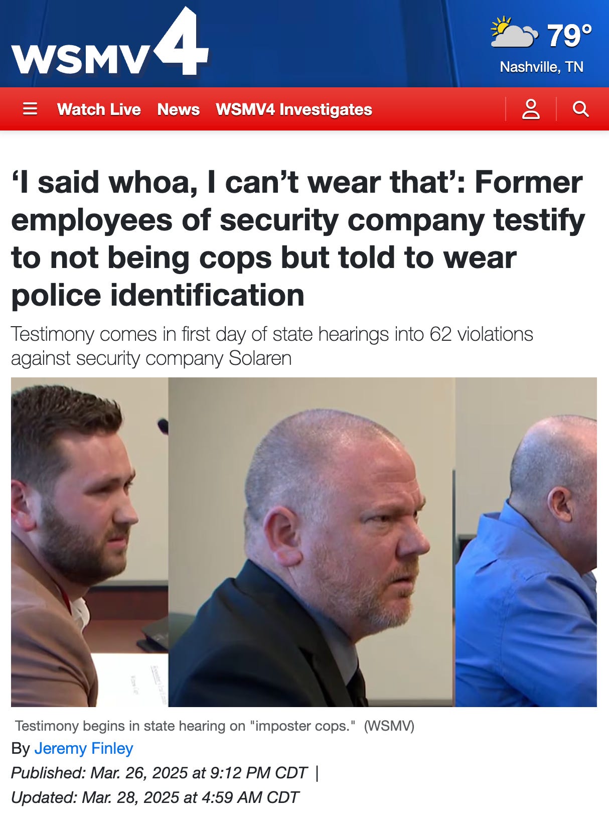 WSMV4 Investigates: Former employees of security company testify to not being cops but told to wear police identification