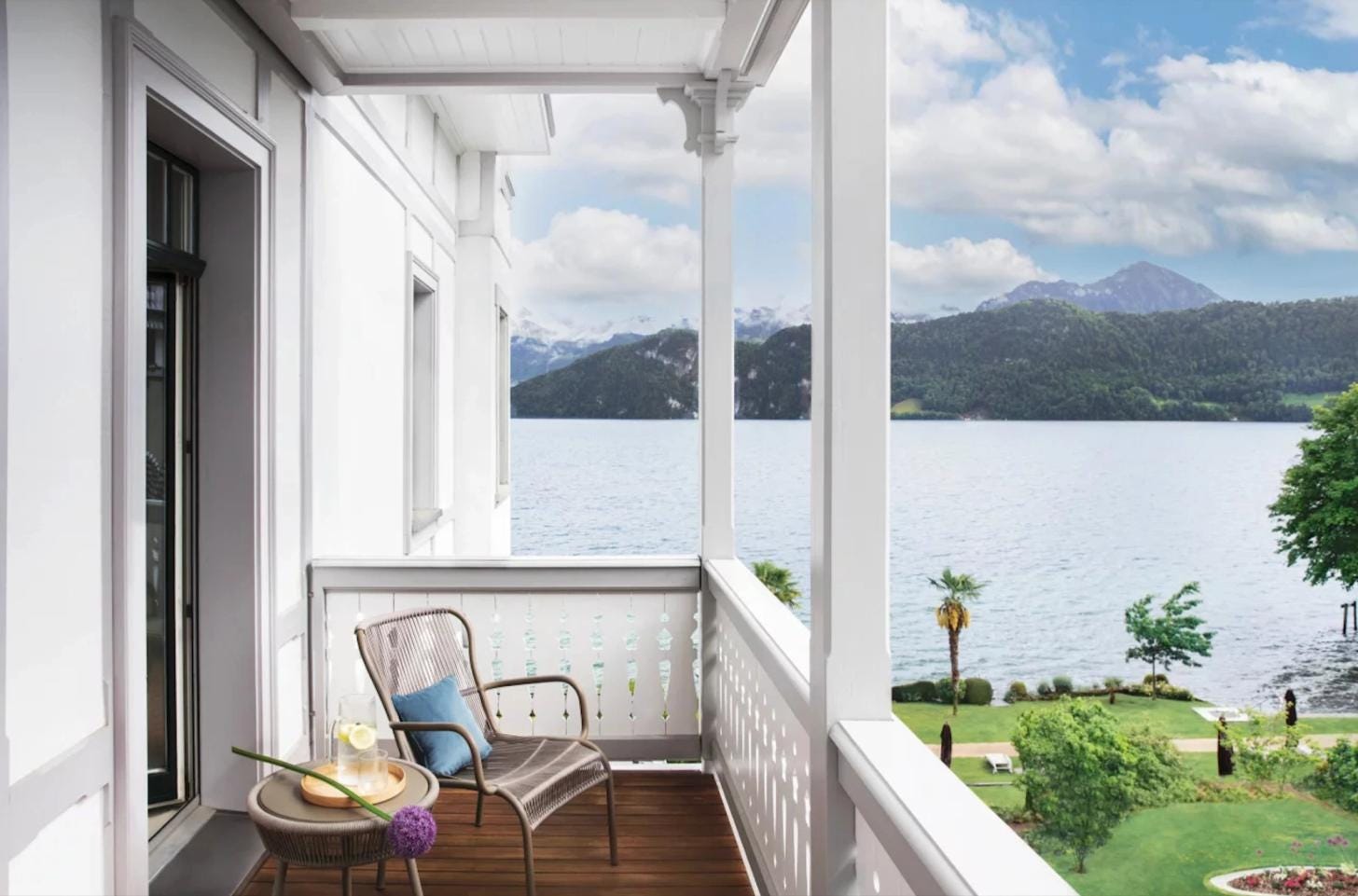 Private terrace at Chenot Palace Weggis overlooking Lake Lucerne Private terrace at Chenot Palace Weggis overlooking Lake Lucerne